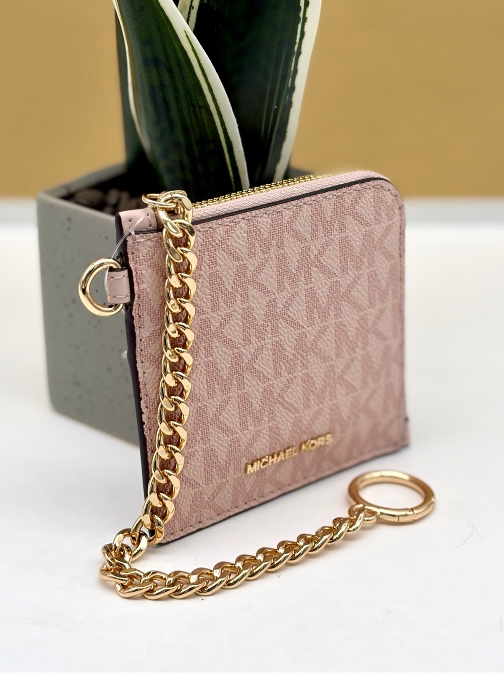 Michael Kors Jet Set Travel Signature Logo Chain Wallet Card Holder